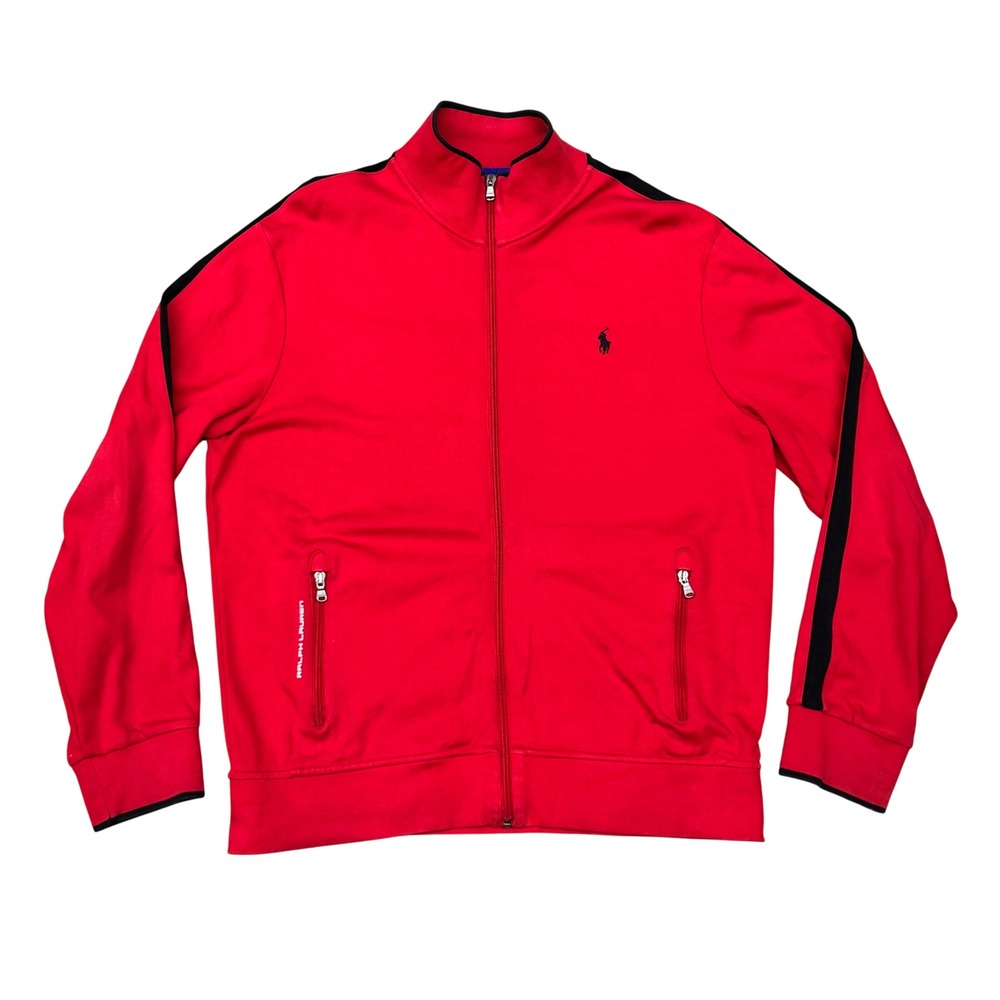 Size Large - Polo Ralph Lauren Red Full Zip Track Jacket Mock Neck Pony